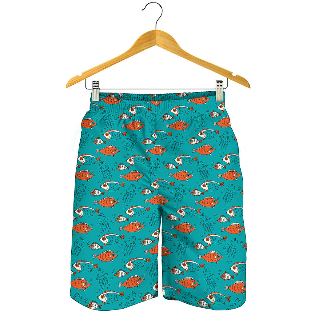 Fish And Jellyfish Pattern Print Men's Shorts