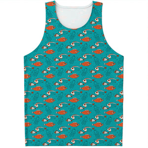 Fish And Jellyfish Pattern Print Men's Tank Top