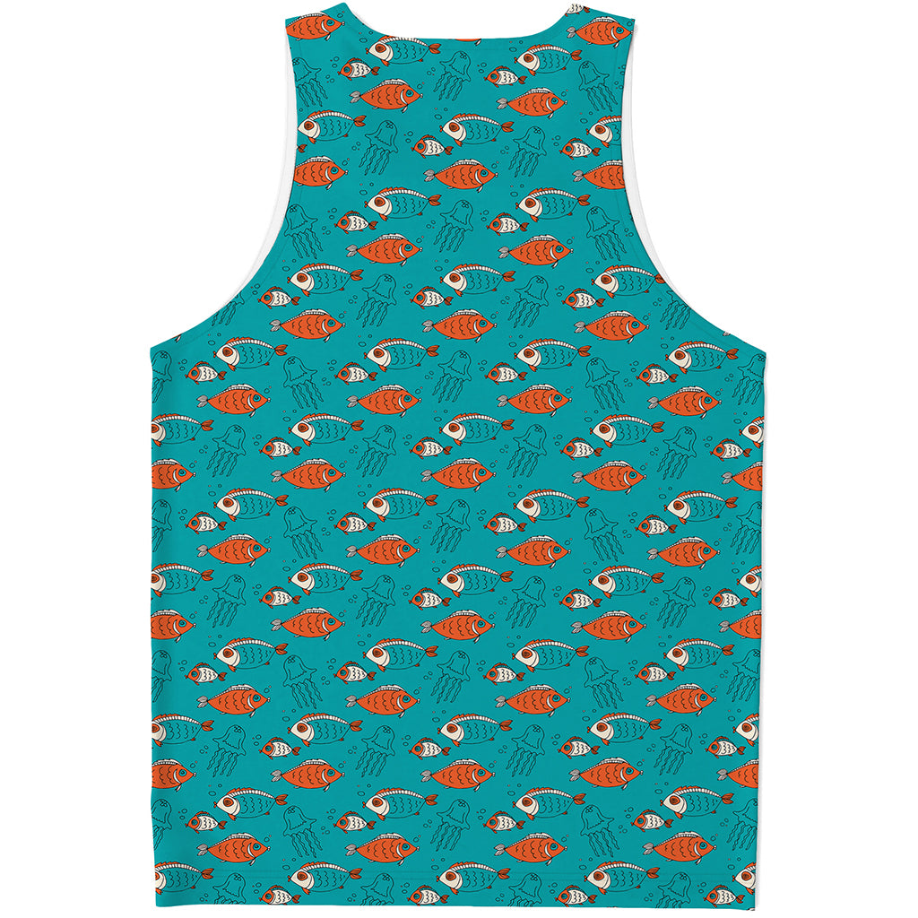 Fish And Jellyfish Pattern Print Men's Tank Top