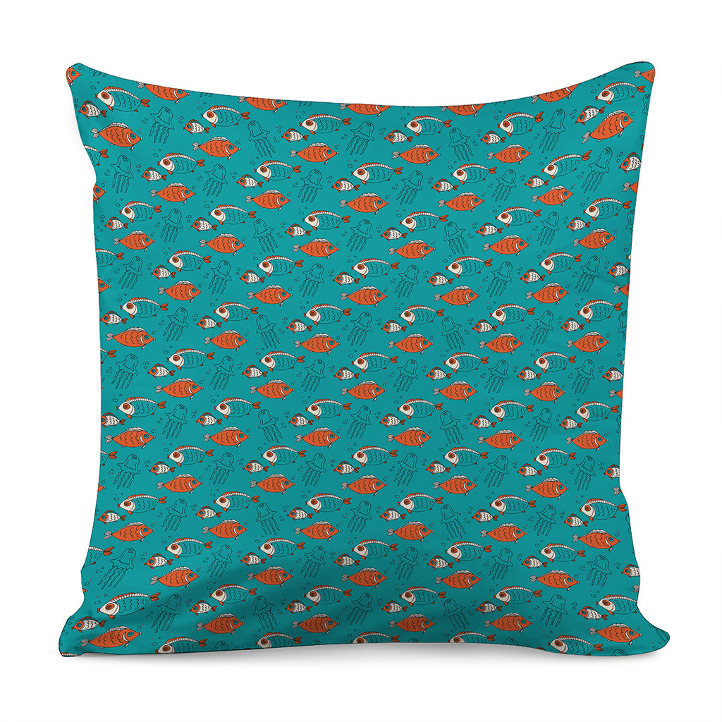 Fish And Jellyfish Pattern Print Pillow Cover