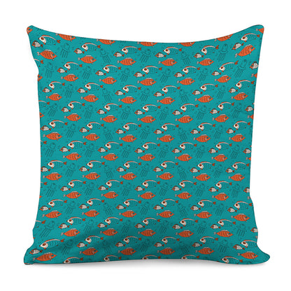 Fish And Jellyfish Pattern Print Pillow Cover