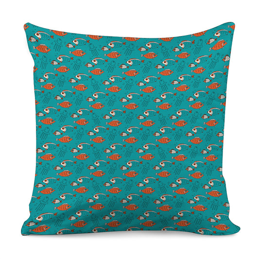 Fish And Jellyfish Pattern Print Pillow Cover