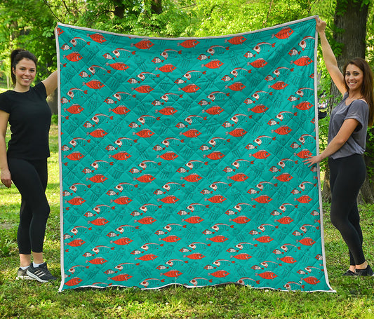 Fish And Jellyfish Pattern Print Quilt