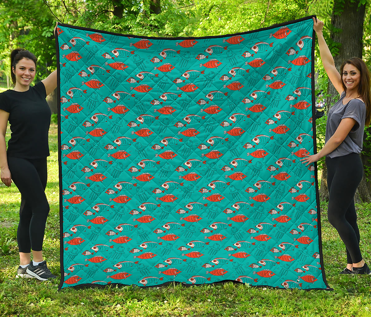 Fish And Jellyfish Pattern Print Quilt