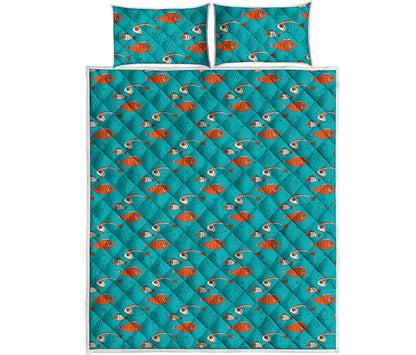 Fish And Jellyfish Pattern Print Quilt Bed Set