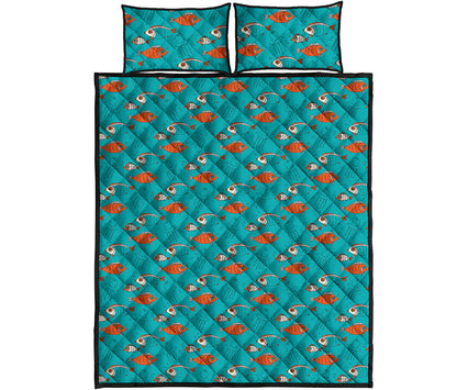Fish And Jellyfish Pattern Print Quilt Bed Set