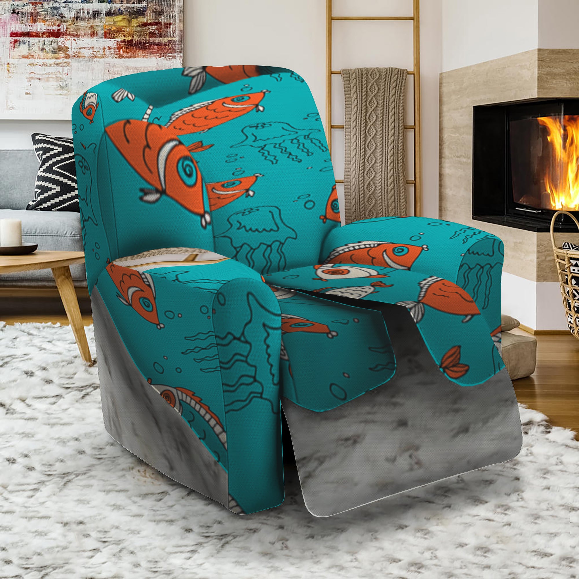 Fish And Jellyfish Pattern Print Recliner Slipcover