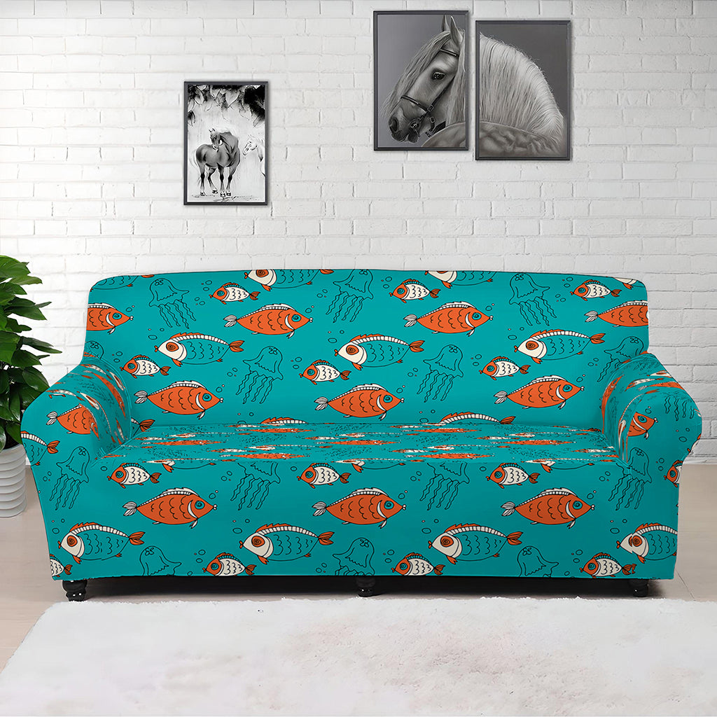 Fish And Jellyfish Pattern Print Sofa Cover