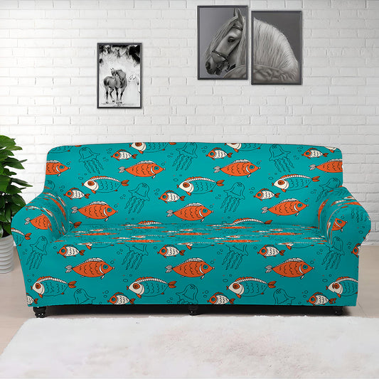 Fish And Jellyfish Pattern Print Sofa Cover