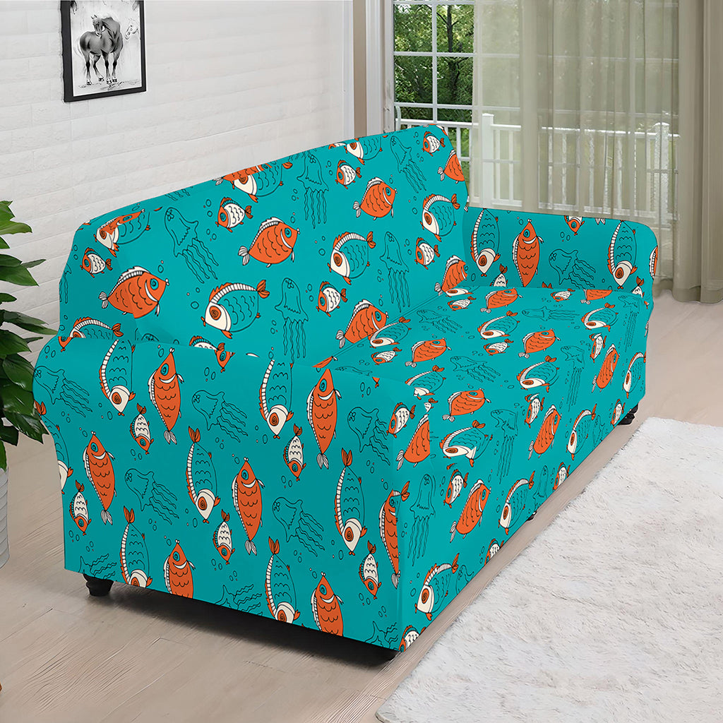 Fish And Jellyfish Pattern Print Sofa Cover
