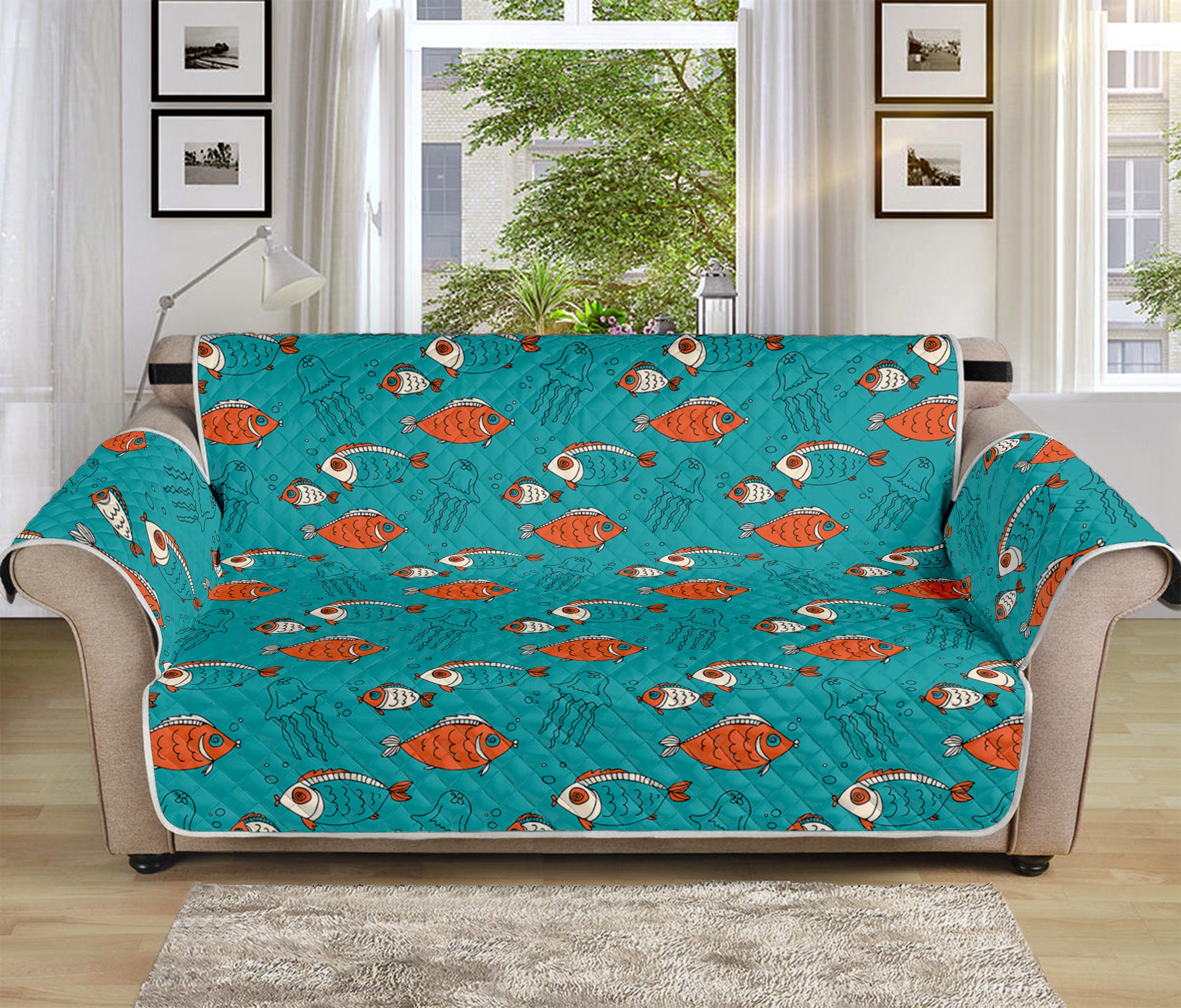 Fish And Jellyfish Pattern Print Sofa Protector