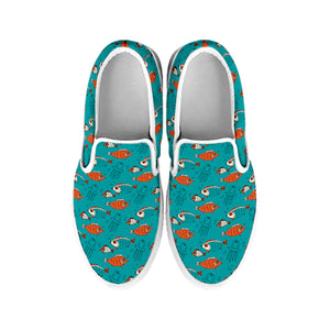 Fish And Jellyfish Pattern Print White Slip On Shoes