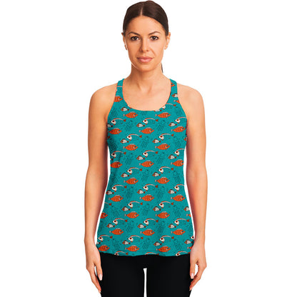 Fish And Jellyfish Pattern Print Women's Racerback Tank Top