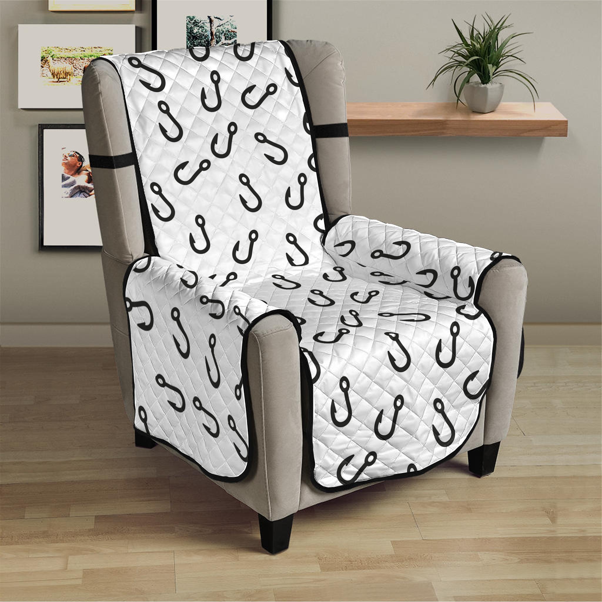 Fish Hook Pattern Print Armchair Protector