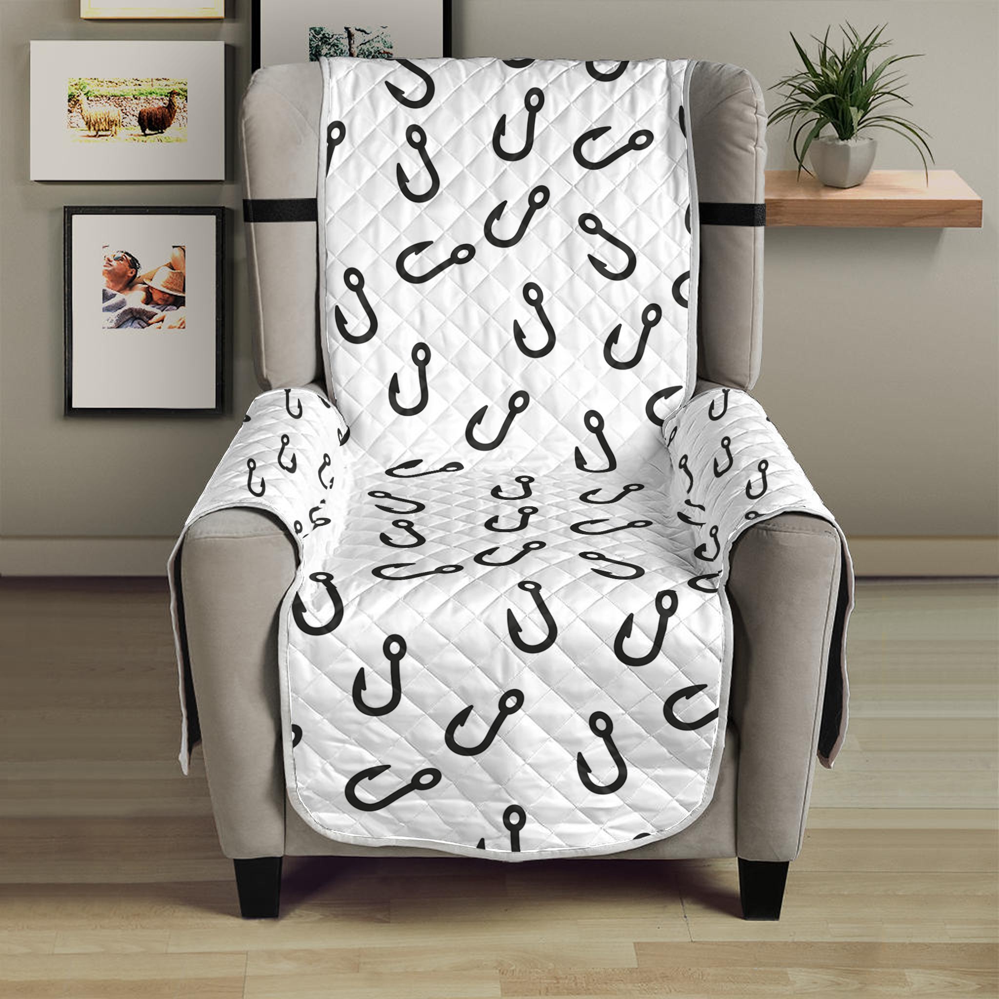 Fish Hook Pattern Print Armchair Protector