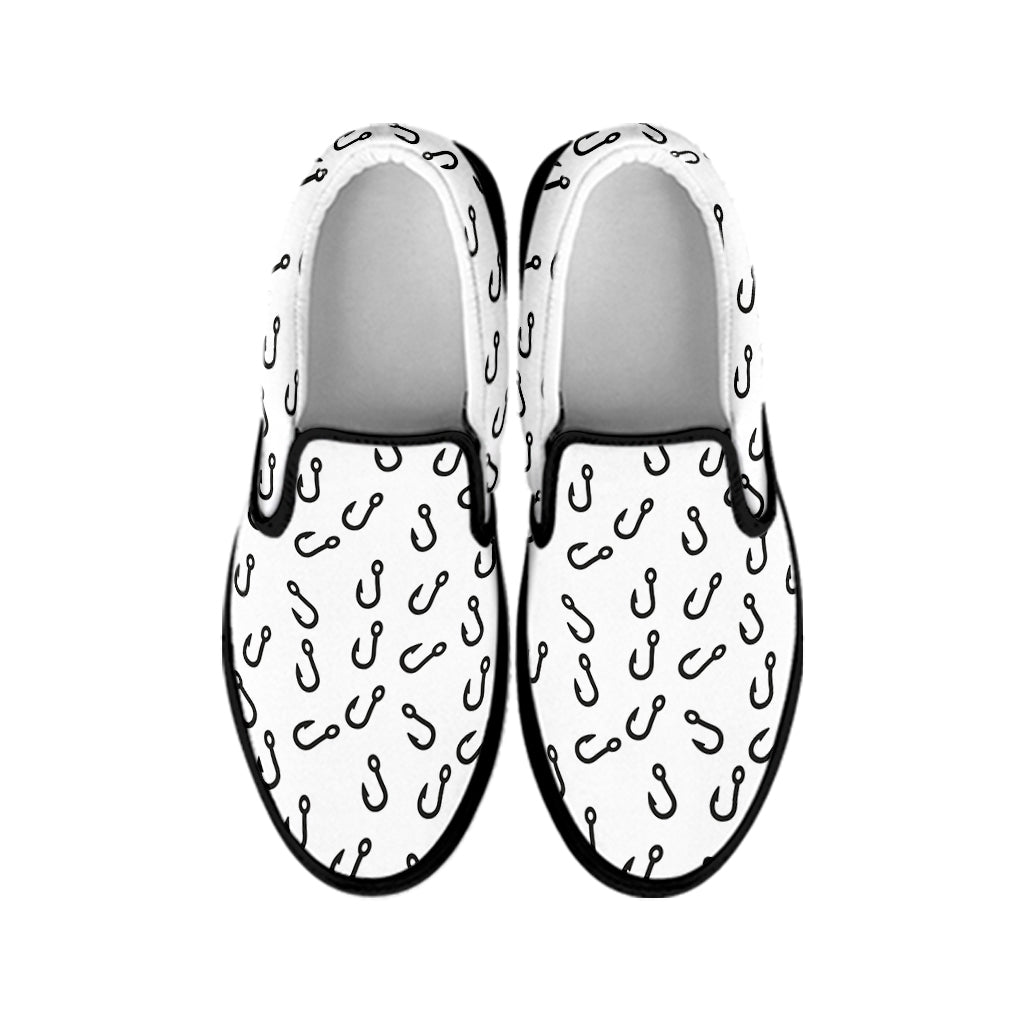 Fish Hook Pattern Print Black Slip On Shoes