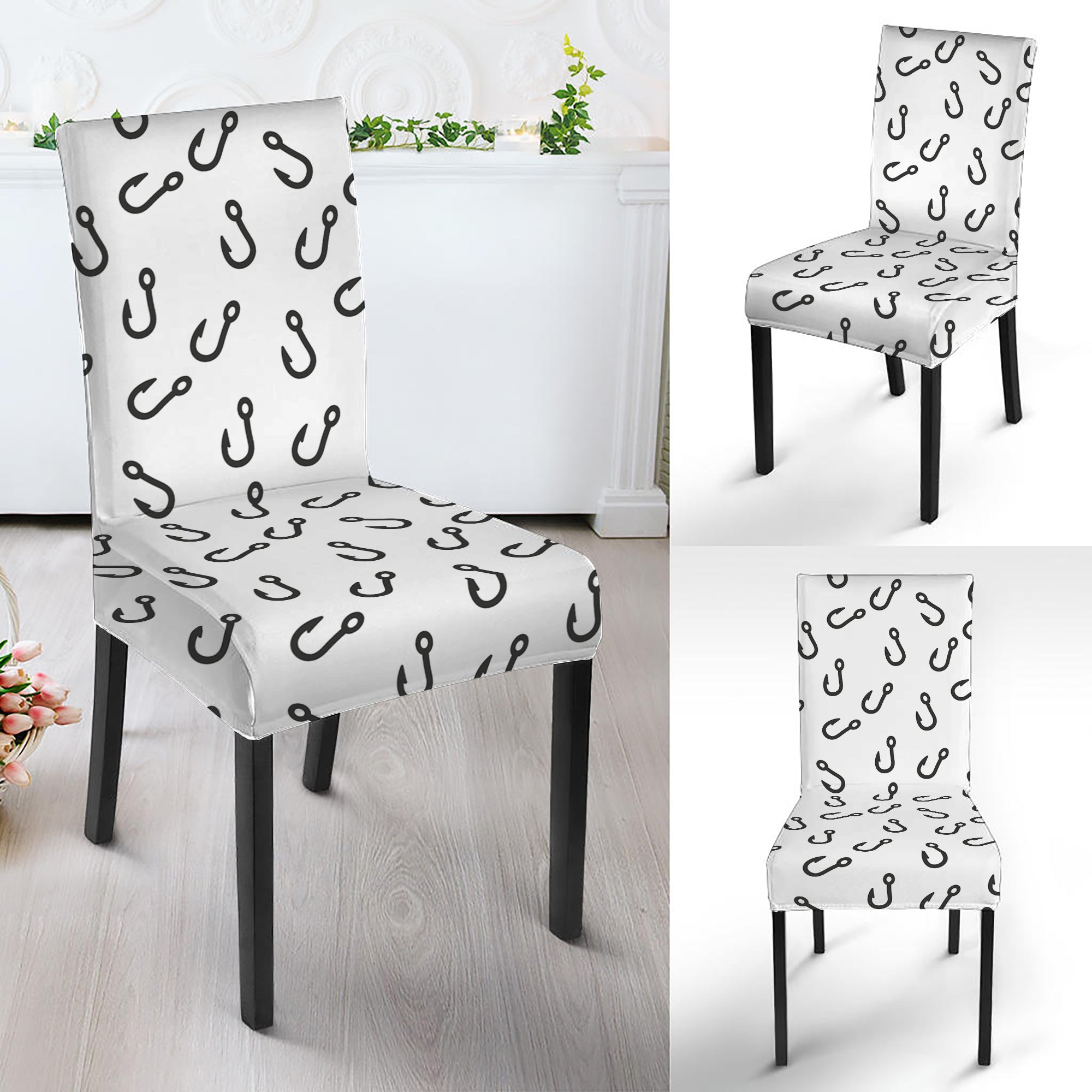 Fish Hook Pattern Print Dining Chair Slipcover