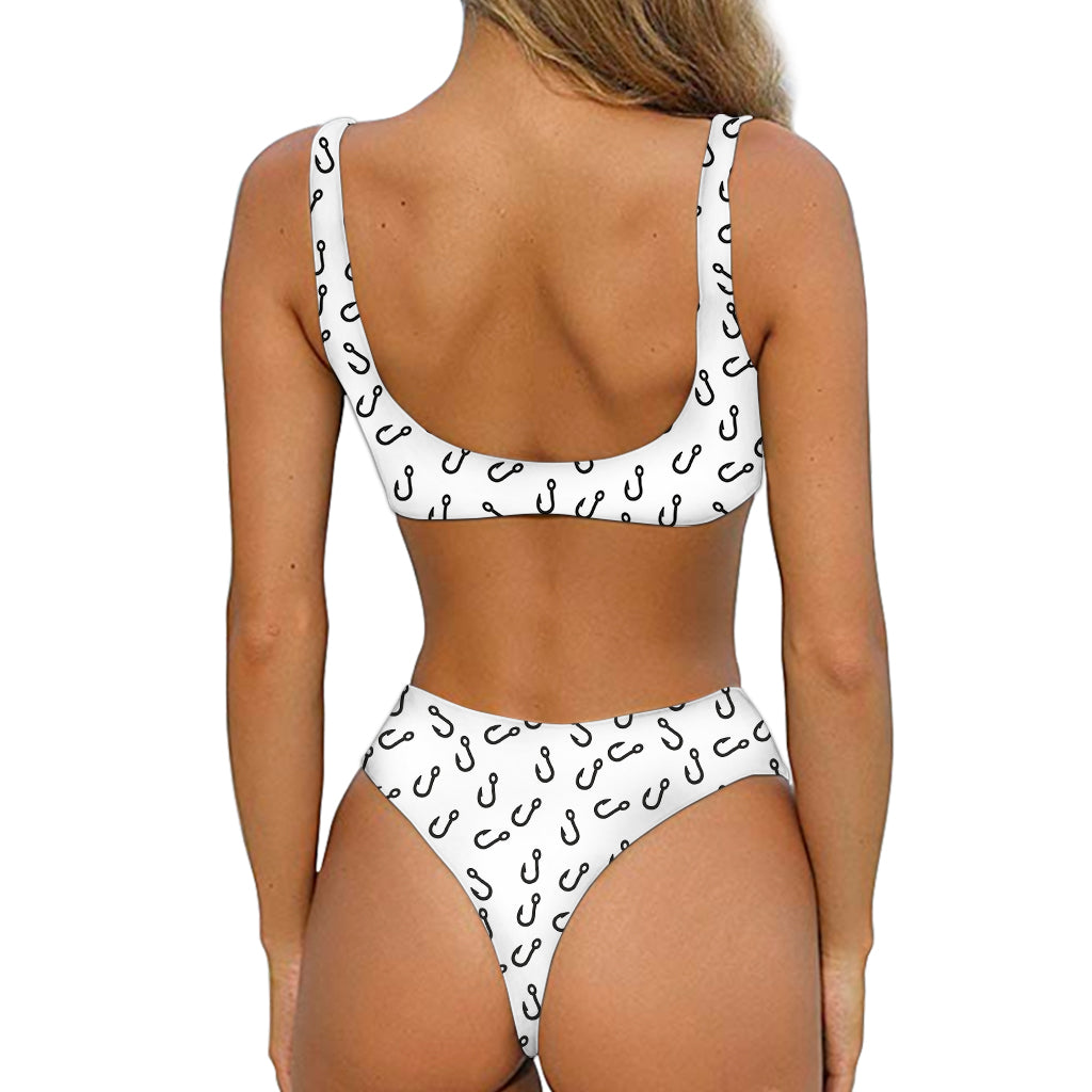 Fish Hook Pattern Print Front Bow Tie Bikini