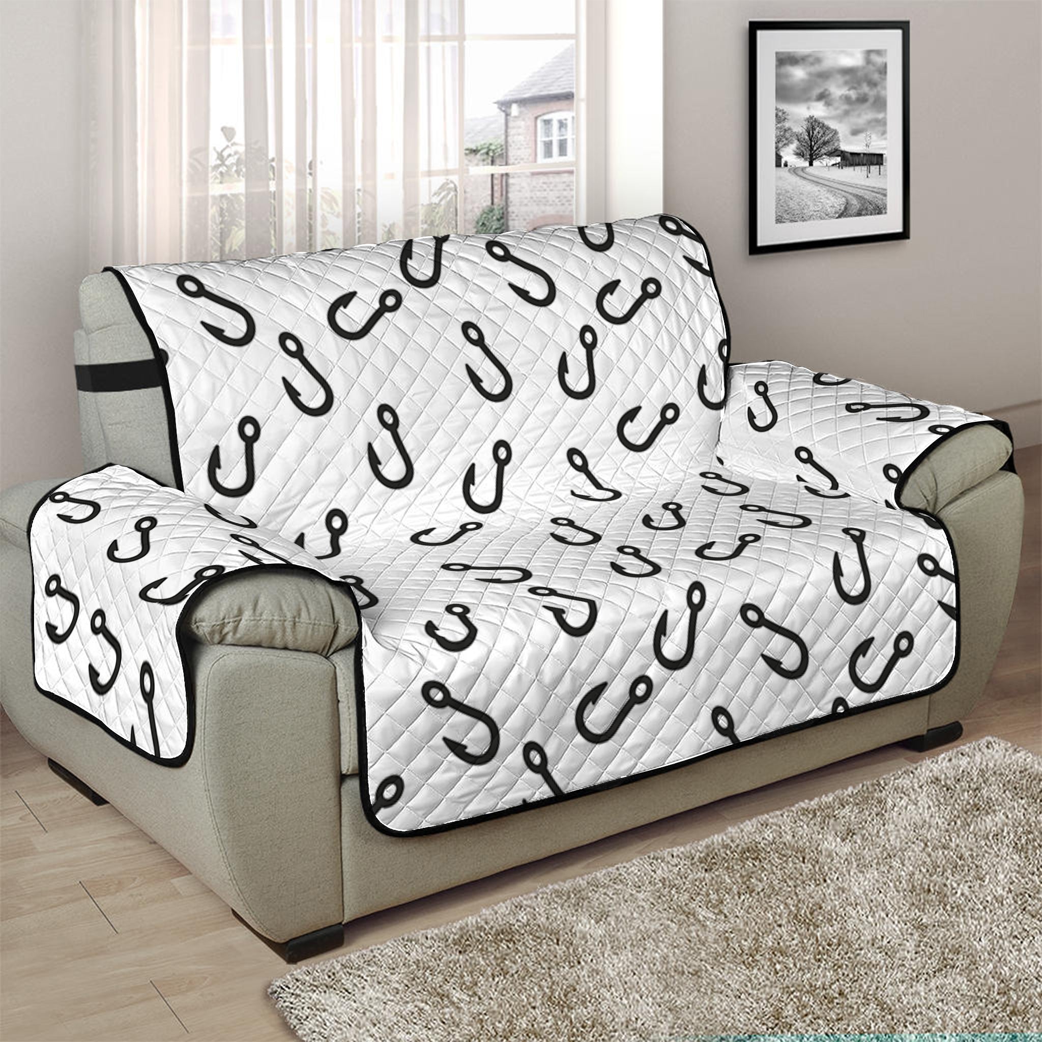 Fish Hook Pattern Print Half Sofa Protector