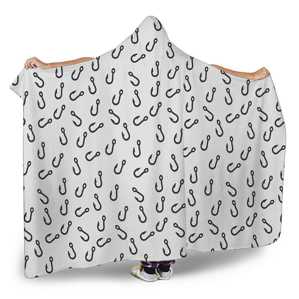 Fish Hook Pattern Print Hooded Blanket