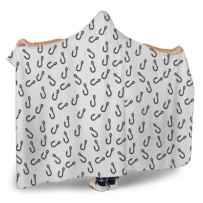Fish Hook Pattern Print Hooded Blanket