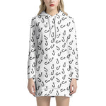 Fish Hook Pattern Print Hoodie Dress