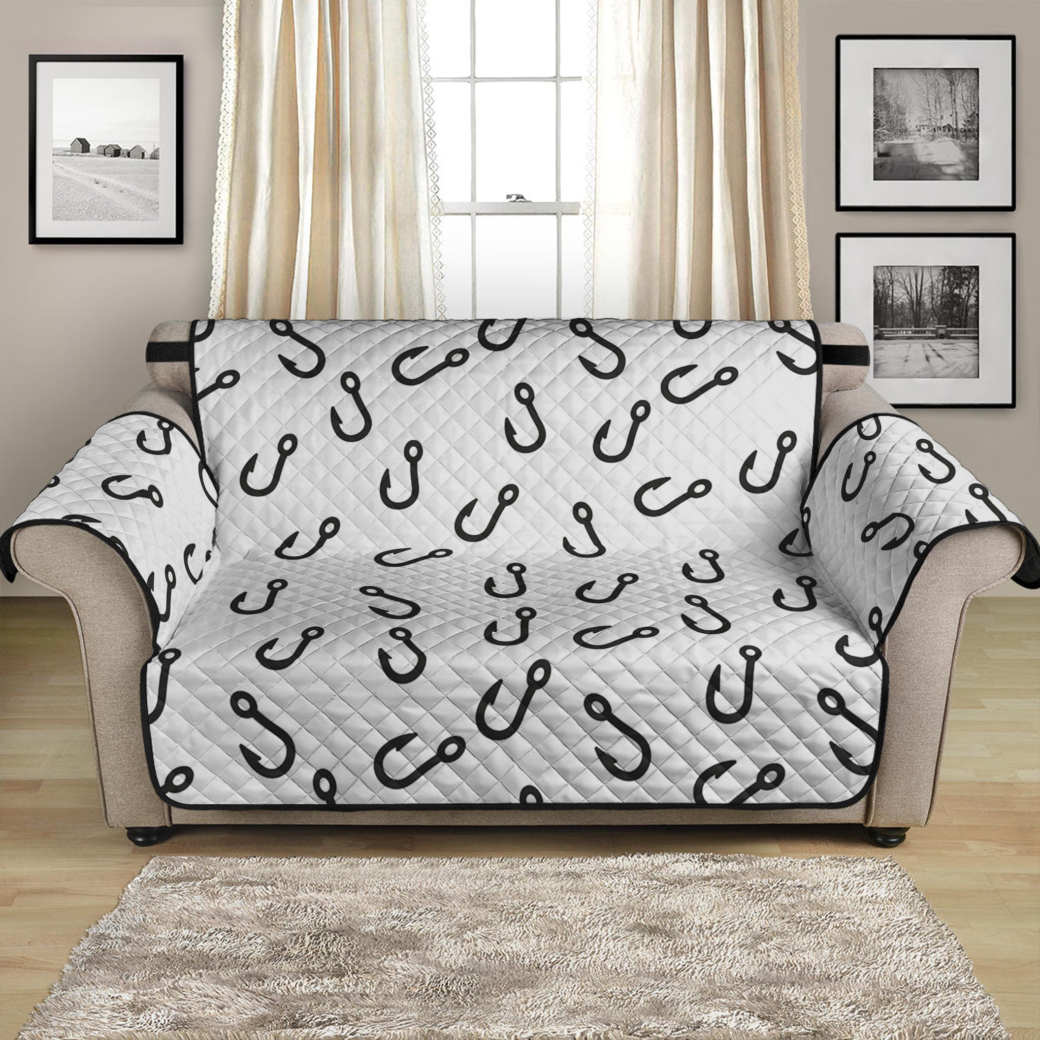 Fish Hook Pattern Print Loveseat Protector