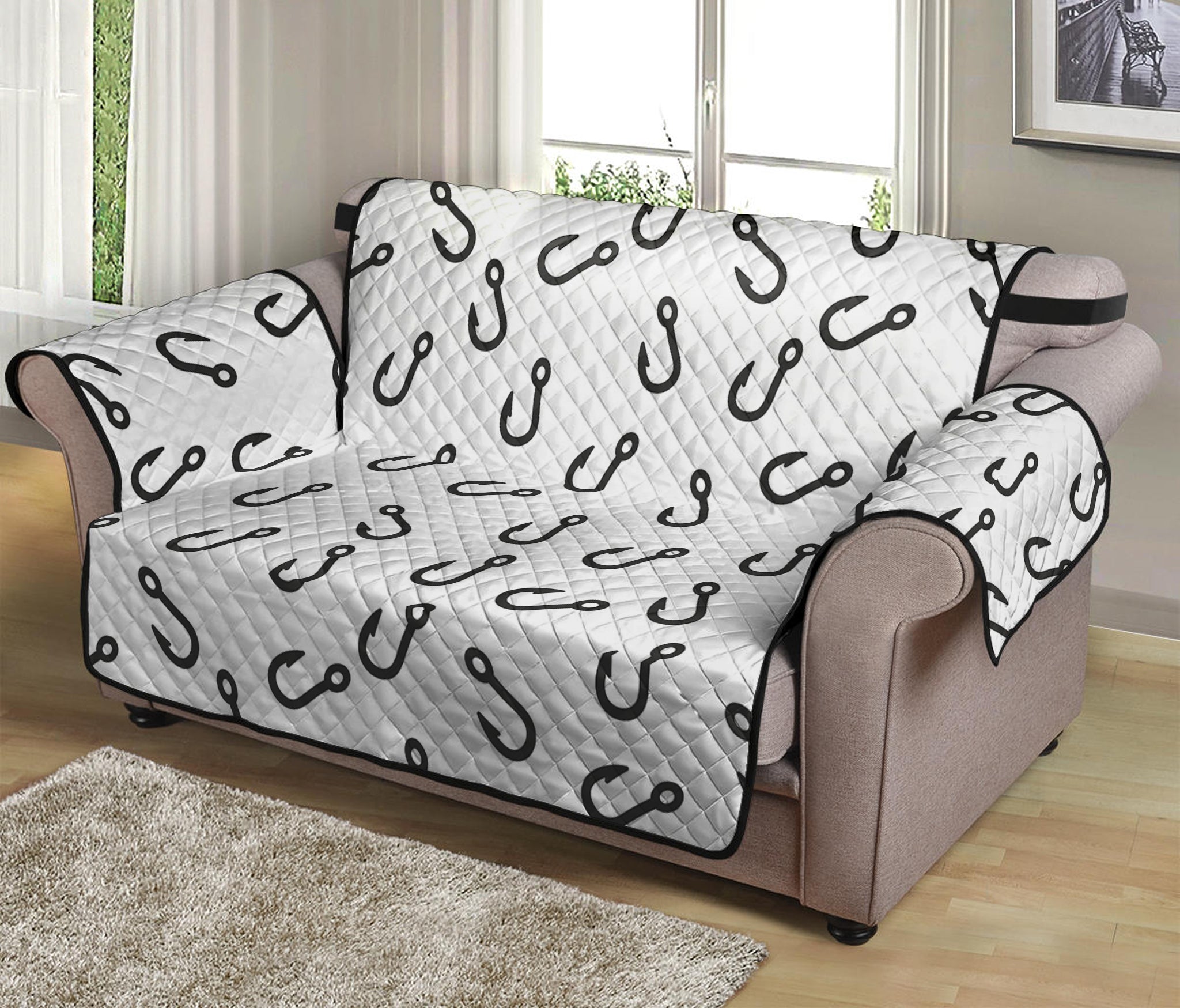 Fish Hook Pattern Print Loveseat Protector