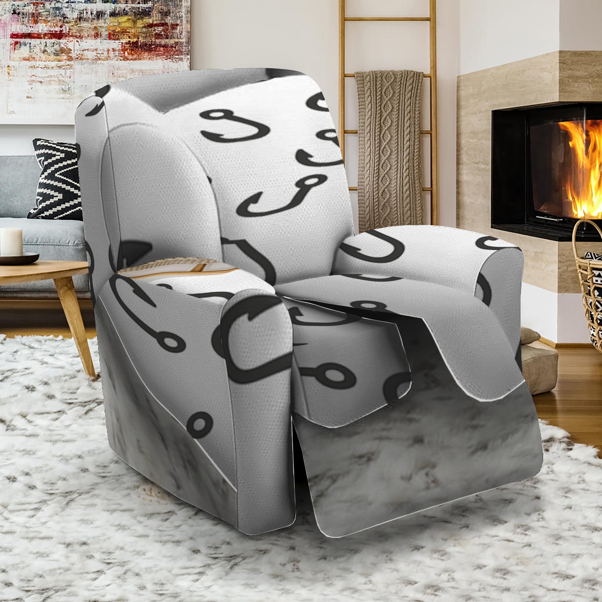 Fish Hook Pattern Print Recliner Slipcover