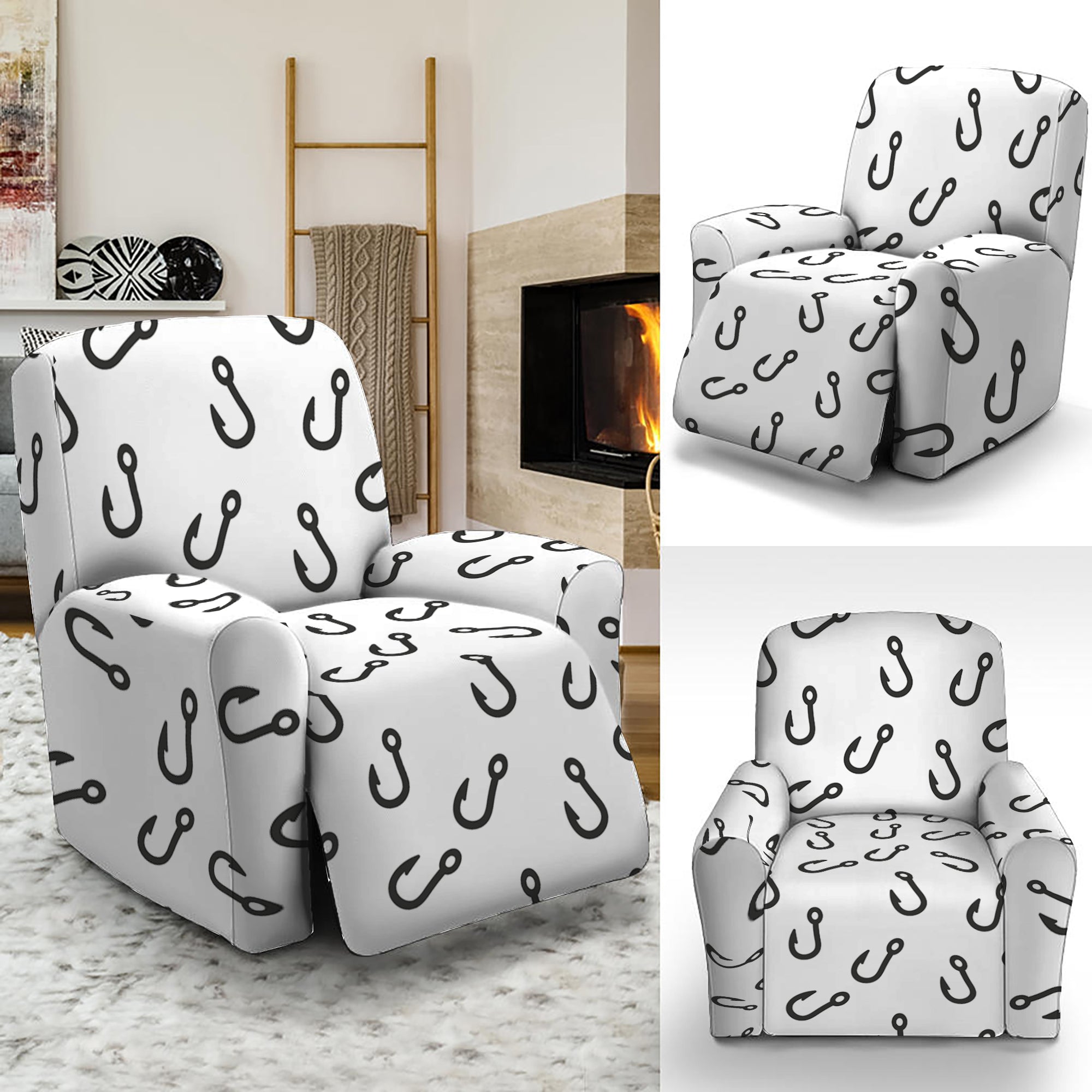 Fish Hook Pattern Print Recliner Slipcover