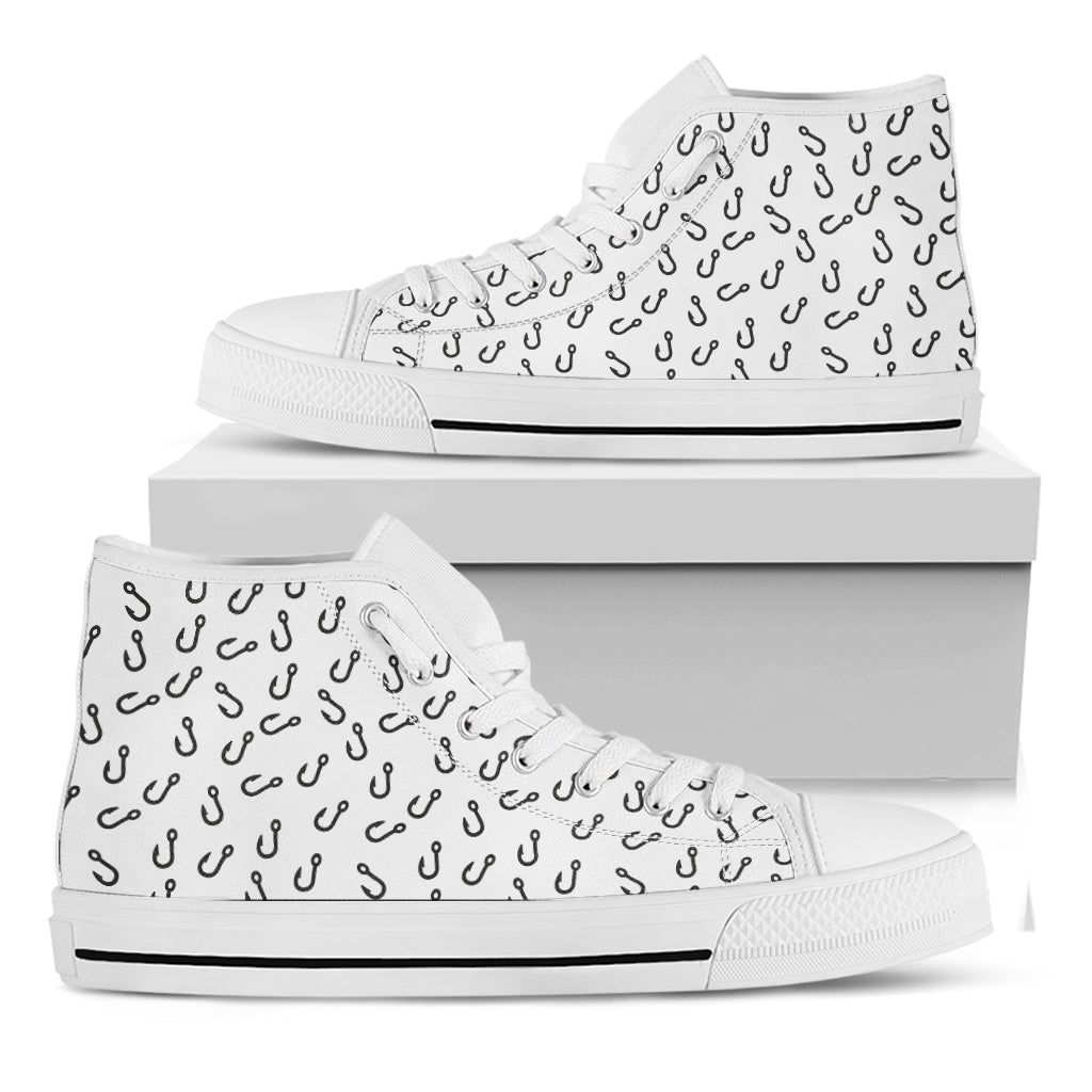 Fish Hook Pattern Print White High Top Shoes