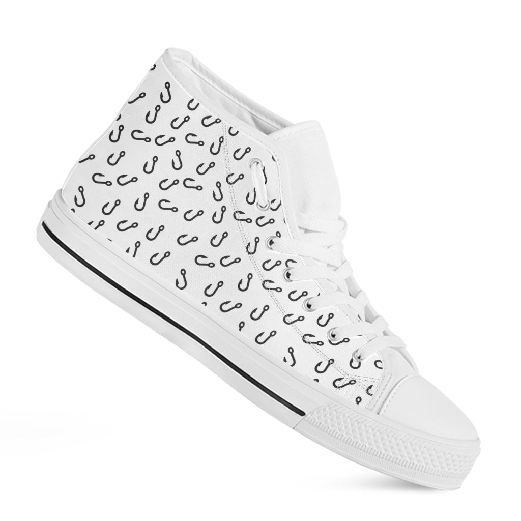 Fish Hook Pattern Print White High Top Shoes