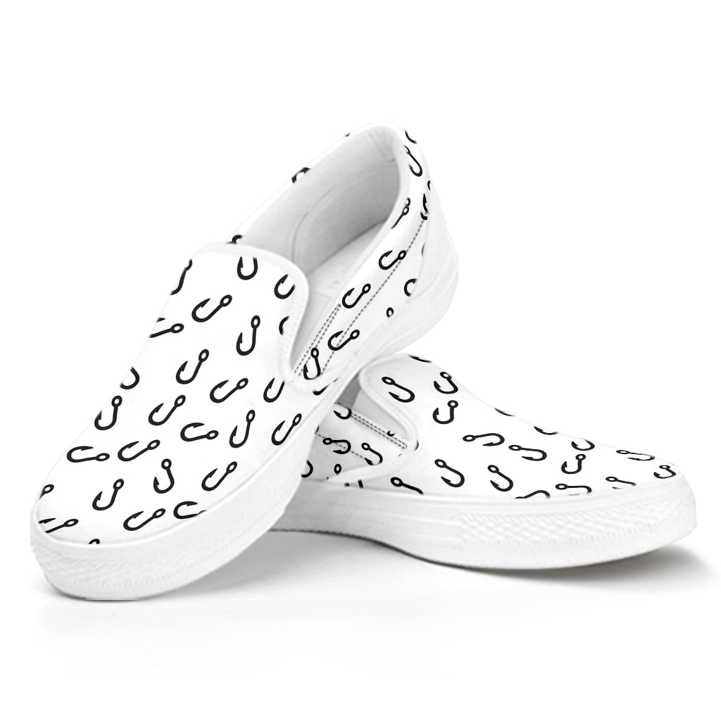 Fish Hook Pattern Print White Slip On Shoes