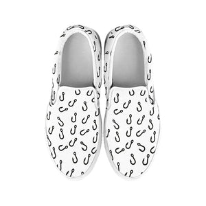 Fish Hook Pattern Print White Slip On Shoes