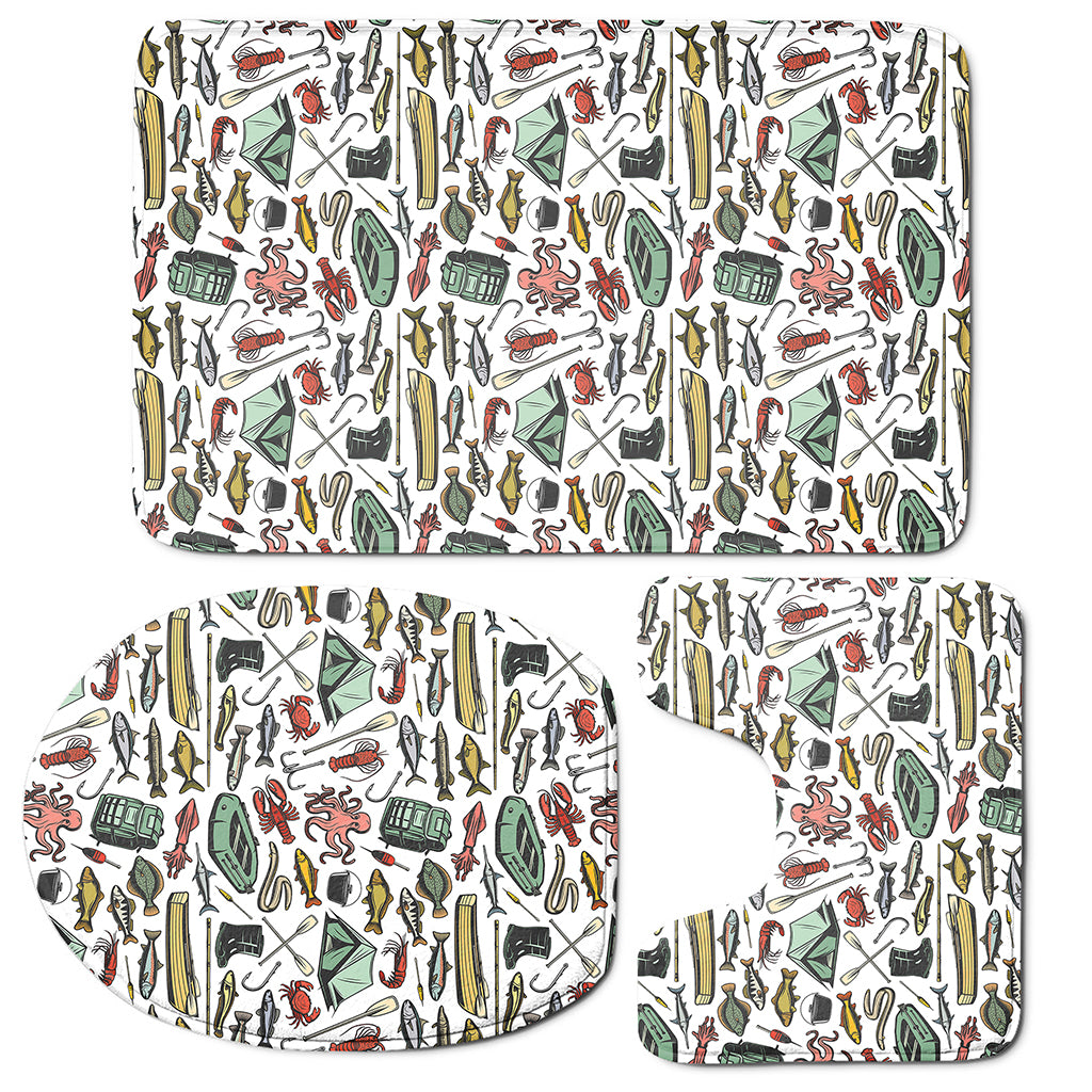 Fishing Equipment Pattern Print 3 Piece Bath Mat Set