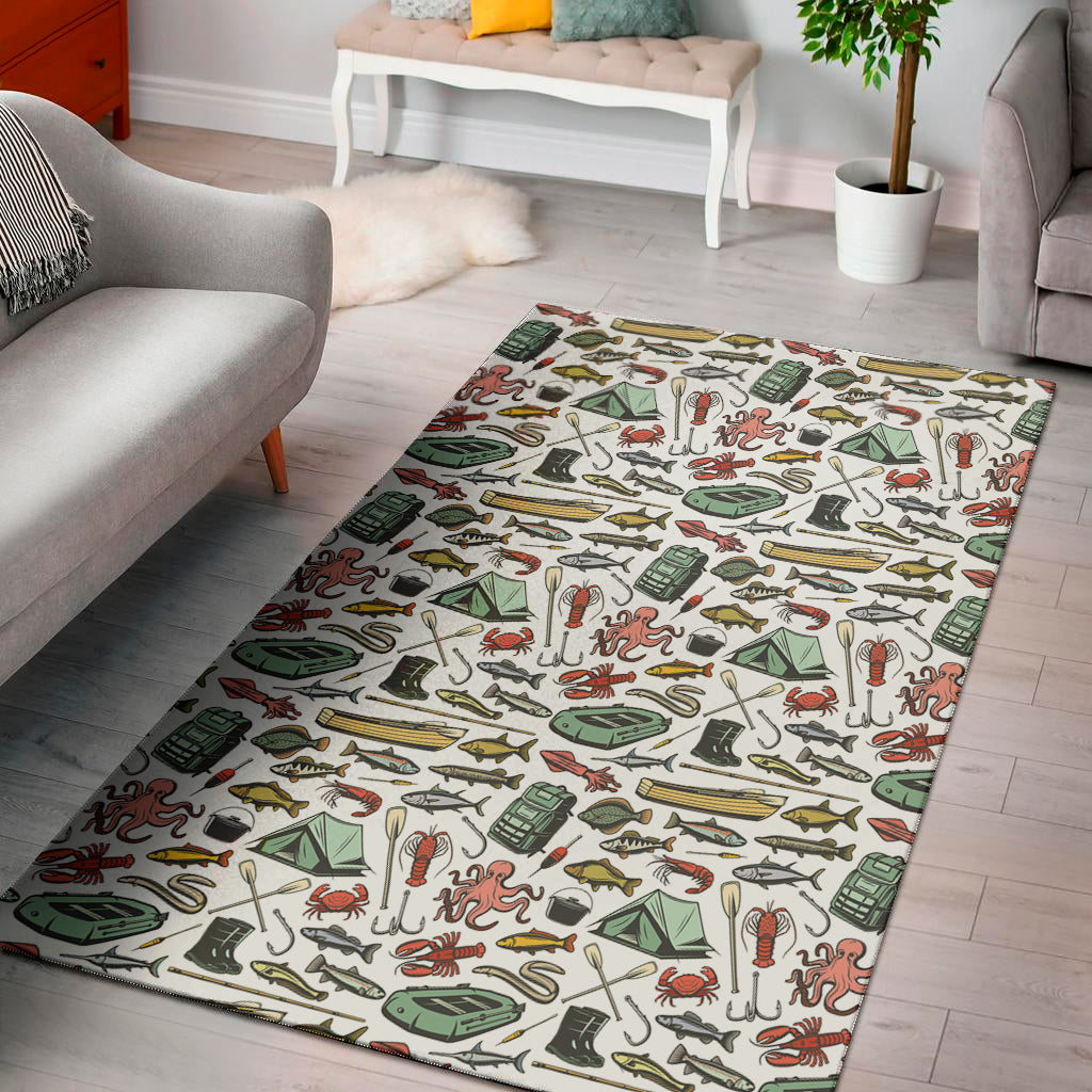 Fishing Equipment Pattern Print Area Rug