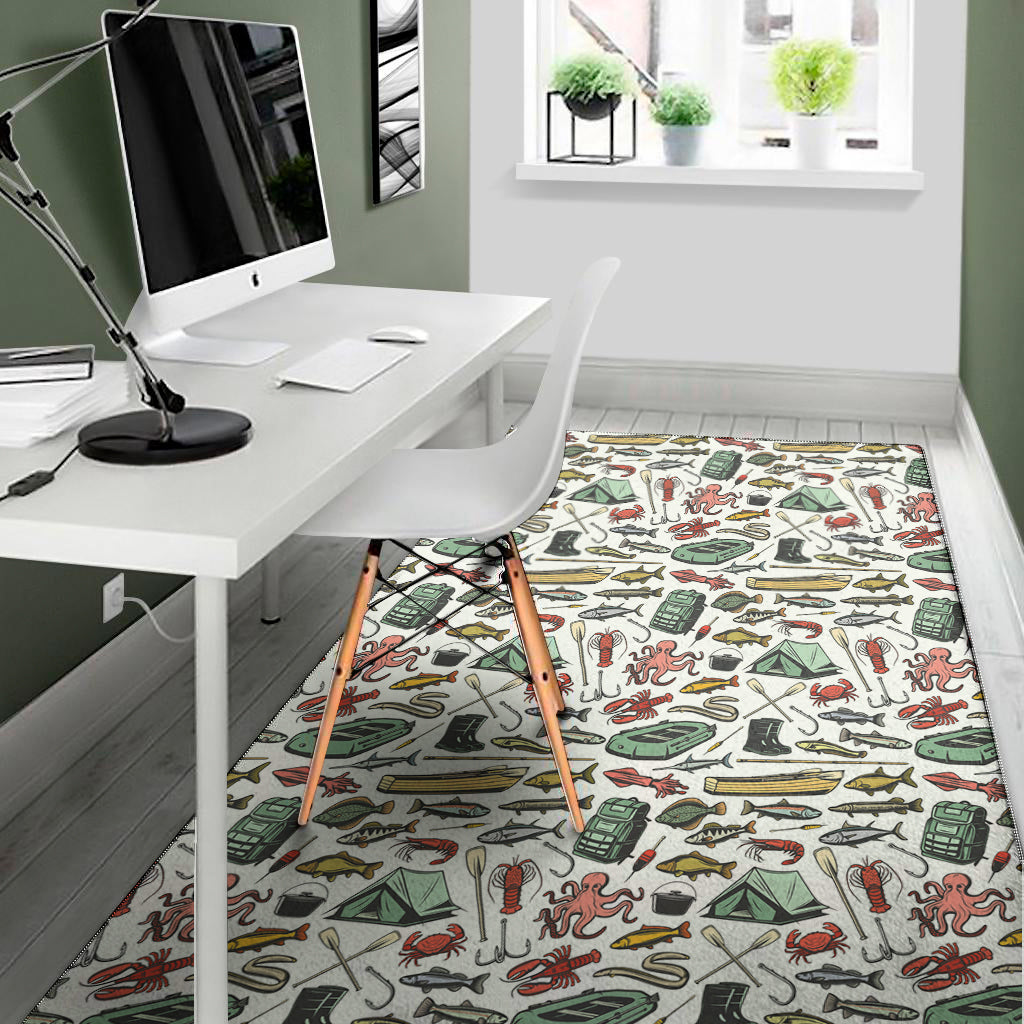 Fishing Equipment Pattern Print Area Rug