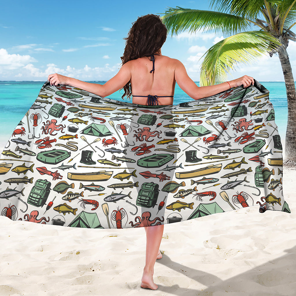 Fishing Equipment Pattern Print Beach Sarong Wrap