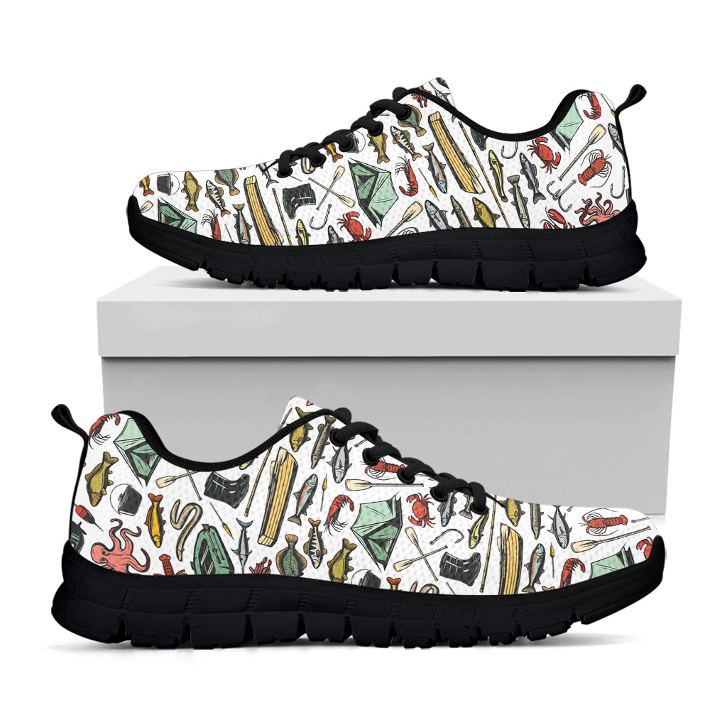 Fishing Equipment Pattern Print Black Sneakers