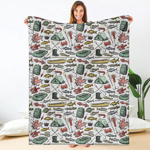 Fishing Equipment Pattern Print Blanket