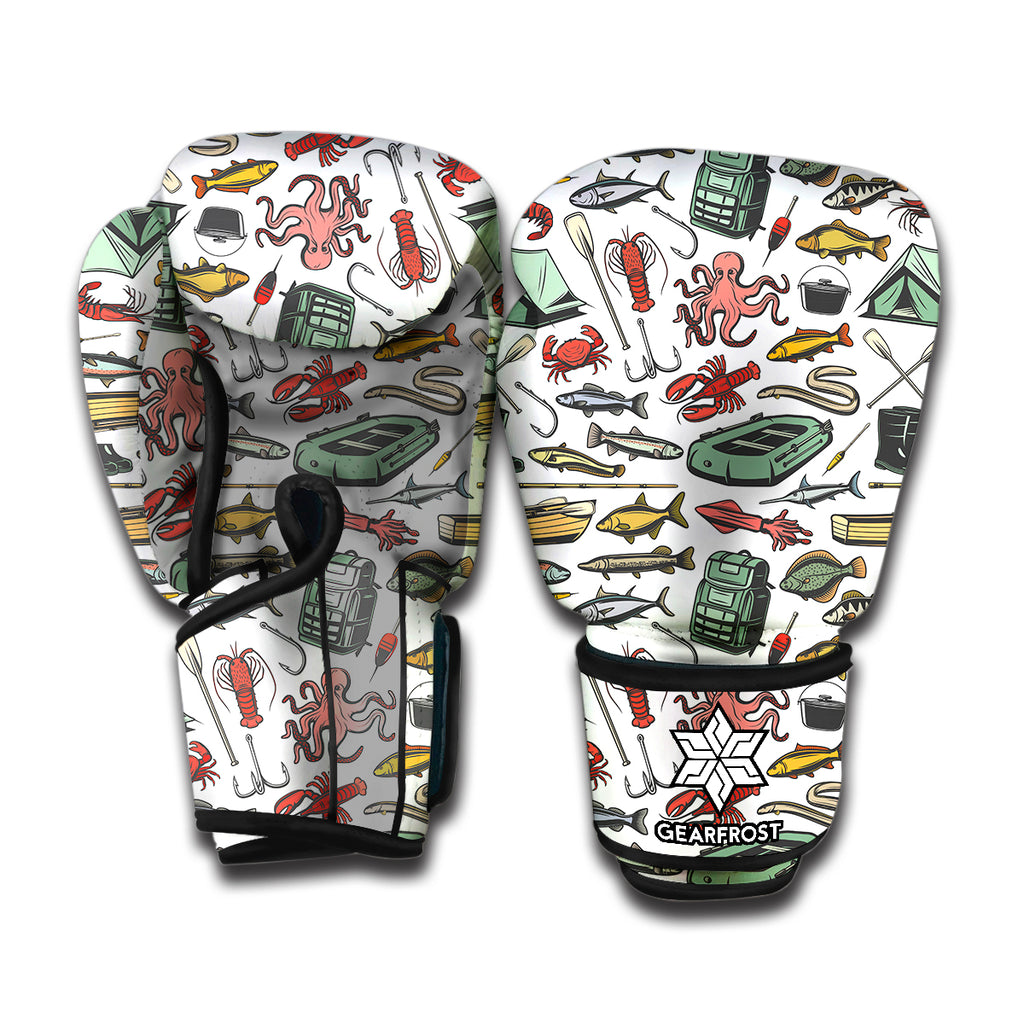 Fishing Equipment Pattern Print Boxing Gloves