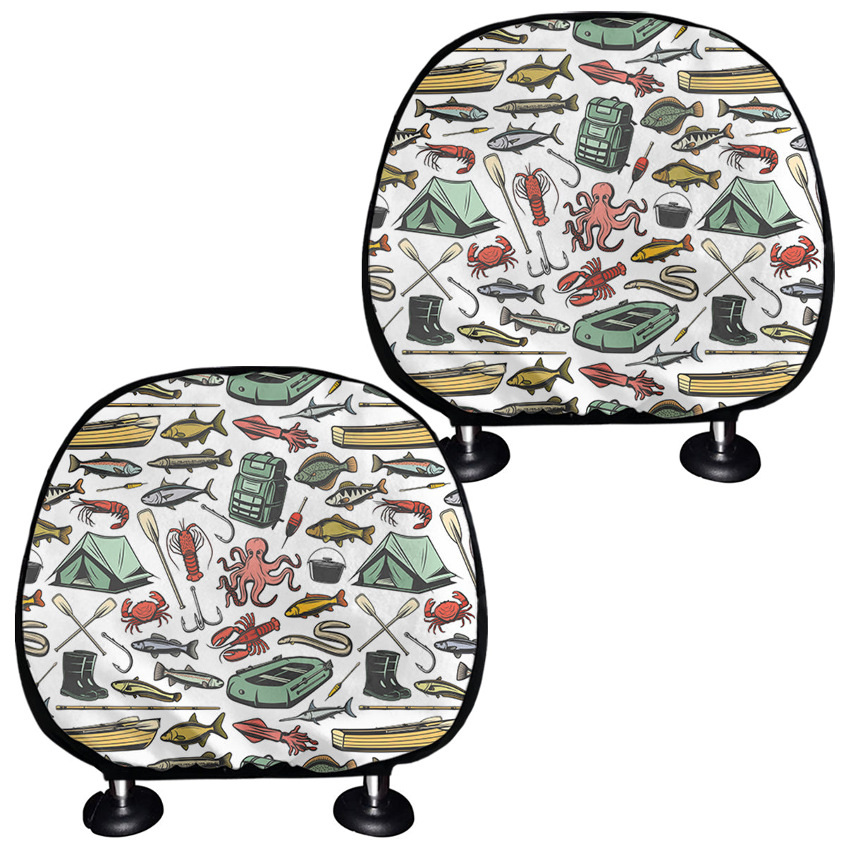 Fishing Equipment Pattern Print Car Headrest Covers