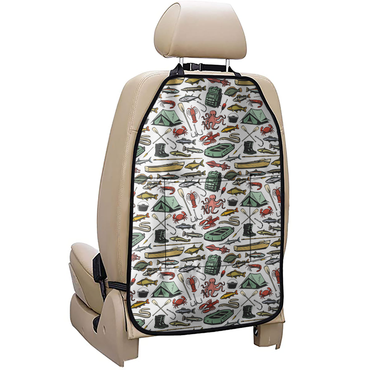 Fishing Equipment Pattern Print Car Seat Organizers