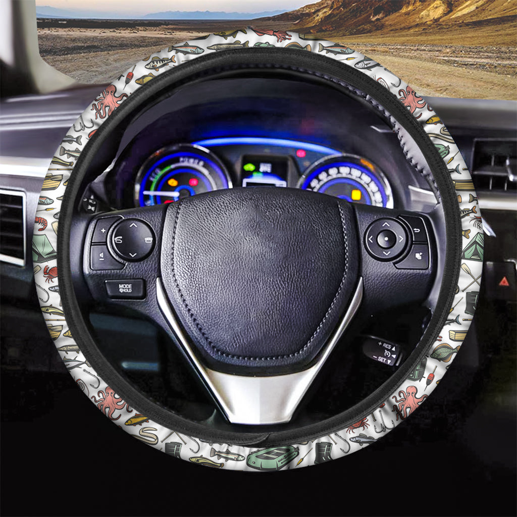 Fishing Equipment Pattern Print Car Steering Wheel Cover