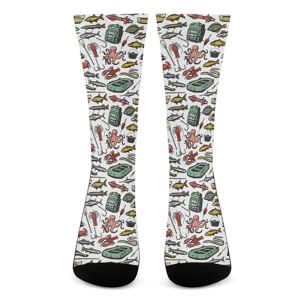 Fishing Equipment Pattern Print Crew Socks
