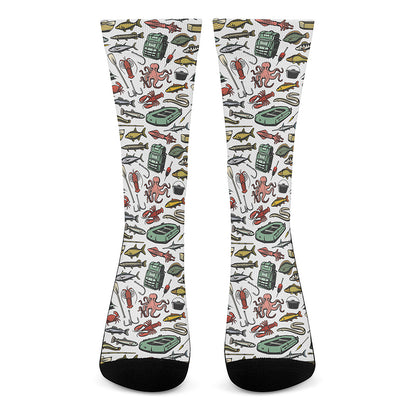 Fishing Equipment Pattern Print Crew Socks