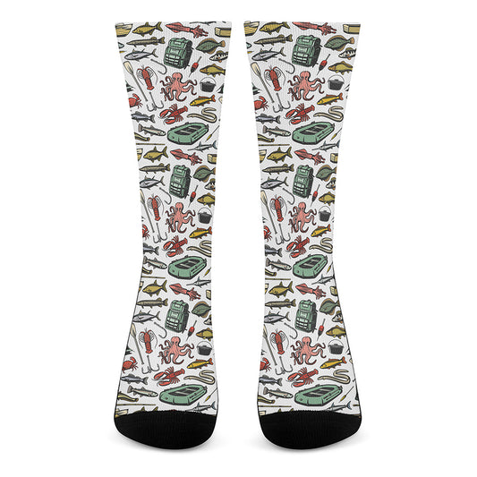 Fishing Equipment Pattern Print Crew Socks