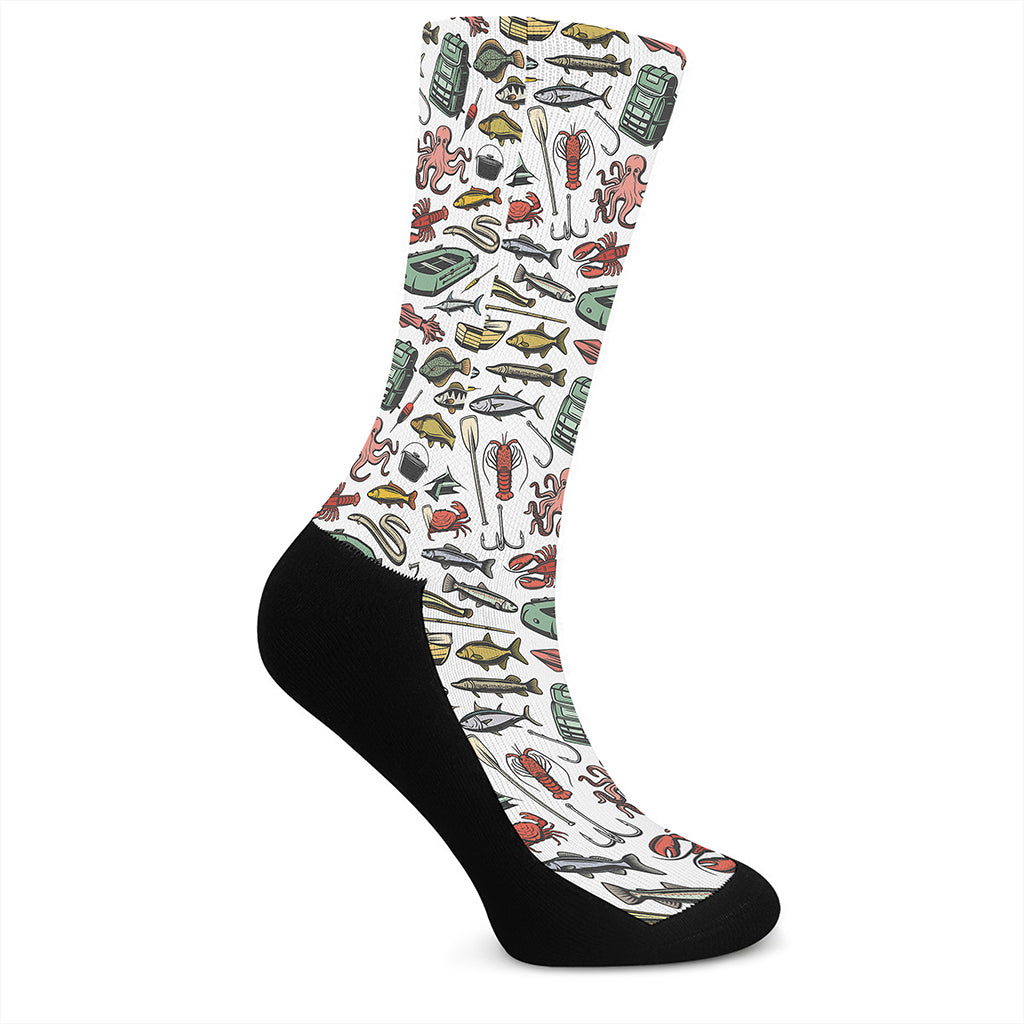 Fishing Equipment Pattern Print Crew Socks