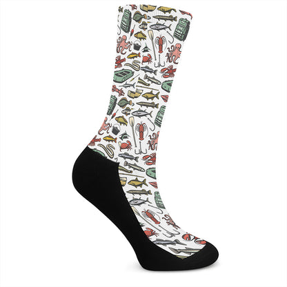 Fishing Equipment Pattern Print Crew Socks
