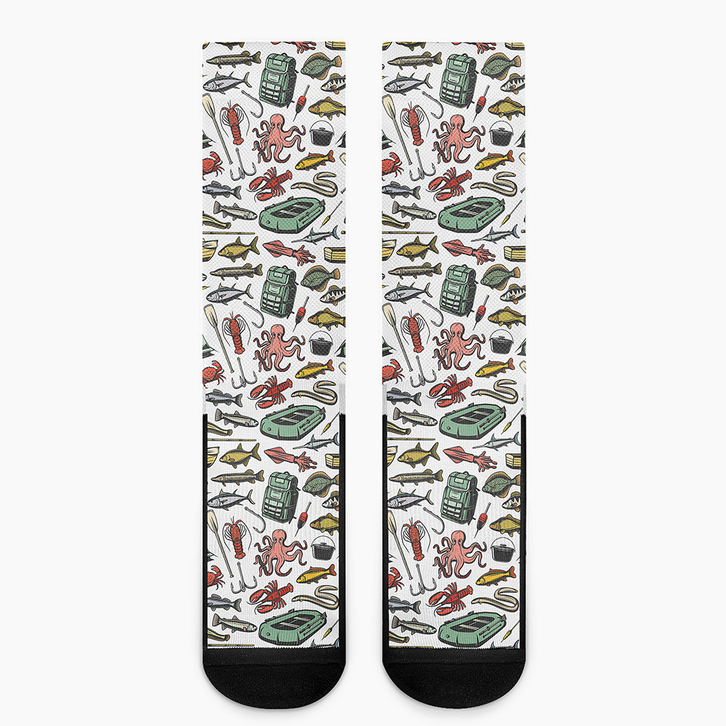 Fishing Equipment Pattern Print Crew Socks